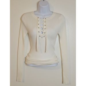 Small. Cream, lace up front sweater. Forever21.